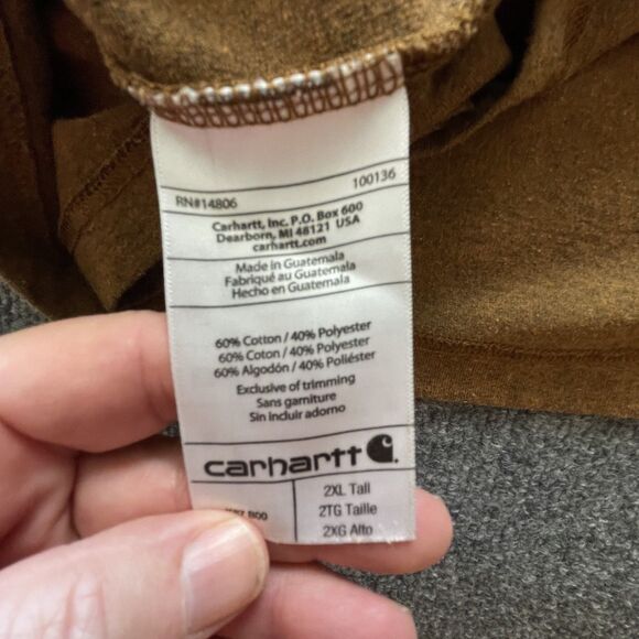 Carhartt T-Shirt Menβs 2XL Tall Brown Original Fit Pocket Workwear Heavyweight - Picture 10 of 10